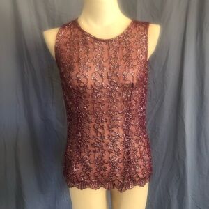 SAM Burgundy Lace Detail Shell